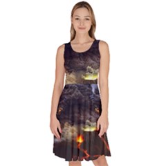 Landscape-volcano-eruption-lava Knee Length Skater Dress With Pockets by Sudhe