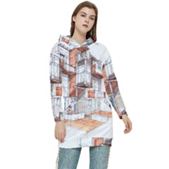 Rag-flats-onion-flats-llc-architecture-drawing Graffiti-architecture Women s Long Oversized Pullover Hoodie by Sudhe