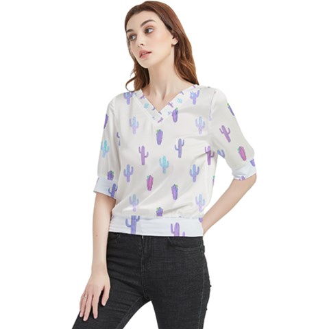 Purple And Blue Cacti Quarter Sleeve Blouse by SychEva