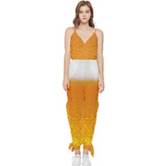 Beer Bubbles Pattern Sleeveless Tie Ankle Jumpsuit by Sudhe