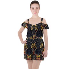 Tiger-predator-abstract-feline Ruffle Cut Out Chiffon Playsuit by Sudhe