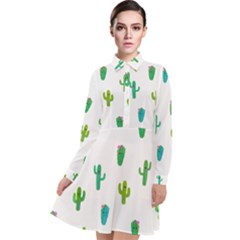 Funny Cacti With Muzzles Long Sleeve Chiffon Shirt Dress by SychEva