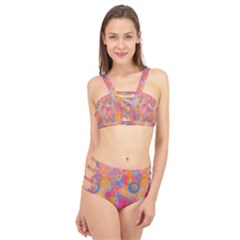 Multicolored Splashes And Watercolor Circles On A Dark Background Cage Up Bikini Set by SychEva