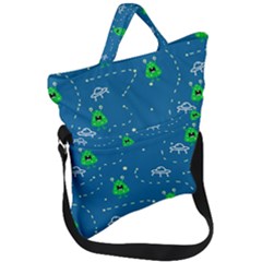 Funny Aliens With Spaceships Fold Over Handle Tote Bag by SychEva