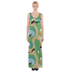 Girls With Dogs For A Walk In The Park Thigh Split Maxi Dress by SychEva