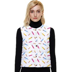 Multicolored Pencils And Erasers Women s Short Button Up Puffer Vest by SychEva