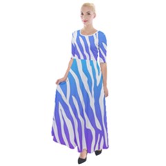 White Tiger Purple & Blue Animal Fur Print Stripes Half Sleeves Maxi Dress by Casemiro