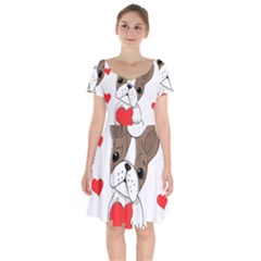 French Bulldog Hearts Short Sleeve Bardot Dress by SomethingForEveryone