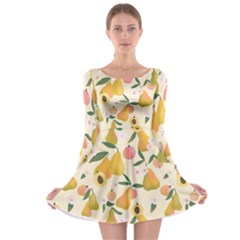 Yellow Juicy Pears And Apricots Long Sleeve Skater Dress by SychEva