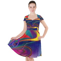 Colorful Rainbow Modern Paint Pattern 13 Cap Sleeve Midi Dress by DinkovaArt