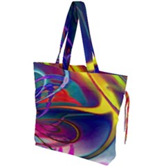 Colorful Rainbow Modern Paint Pattern 13 Drawstring Tote Bag by DinkovaArt