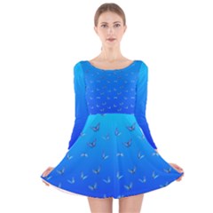 Butterflies At Blue, Two Color Tone Gradient Long Sleeve Velvet Skater Dress by Casemiro