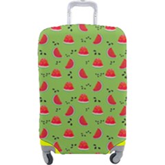 Juicy Slices Of Watermelon On A Green Background Luggage Cover (large) by SychEva