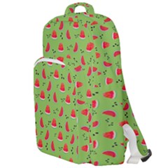 Juicy Slices Of Watermelon On A Green Background Double Compartment Backpack by SychEva