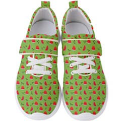 Juicy Slices Of Watermelon On A Green Background Men s Velcro Strap Shoes by SychEva