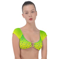 Blue Butterflies At Yellow And Green, Two Color Tone Gradient Cap Sleeve Ring Bikini Top by Casemiro