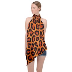 Leopard-print 3 Halter Asymmetric Satin Top by skindeep