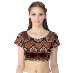 Leatherette Snake 3 Short Sleeve Crop Top by skindeep