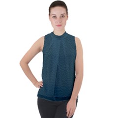 Leatherette 2 Blue Mock Neck Chiffon Sleeveless Top by skindeep