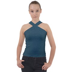 Leatherette 2 Blue Cross Neck Velour Top by skindeep