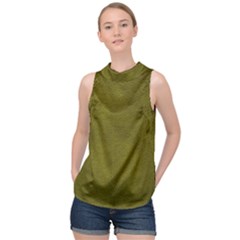 Leatherette 6 Green High Neck Satin Top by skindeep