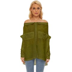 Leatherette 6 Green Off Shoulder Chiffon Pocket Shirt by skindeep