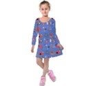 Blue 50s Kids  Long Sleeve Velvet Dress View1