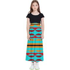 Shapes On A Blue Background Kids  Flared Maxi Skirt by LalyLauraFLM