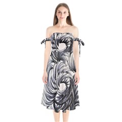 Mono Patterns Shoulder Tie Bardot Midi Dress by kaleidomarblingart