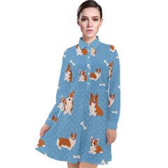 Cute Corgi Dogs Long Sleeve Chiffon Shirt Dress by SychEva