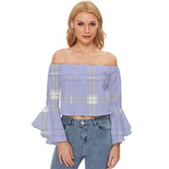 Lighblu Plaid Off Shoulder Flutter Bell Sleeve Top by snowwhitegirl