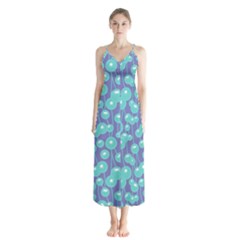 Blue Dandelions  Cute Plants Button Up Chiffon Maxi Dress by SychEva