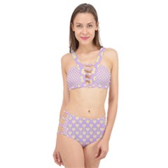 Yellow Hearts On A Light Purple Background Cage Up Bikini Set by SychEva