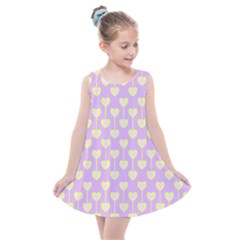 Yellow Hearts On A Light Purple Background Kids  Summer Dress by SychEva