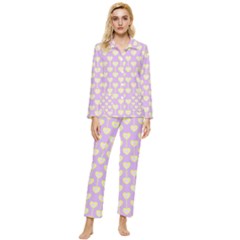 Yellow Hearts On A Light Purple Background Womens  Long Sleeve Pocket Pajamas Set by SychEva