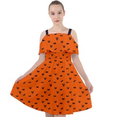 Halloween, Black Bats Pattern On Orange Cut Out Shoulders Chiffon Dress by Casemiro