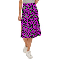 Pink And Green Leopard Spots Pattern Midi Panel Skirt by Casemiro