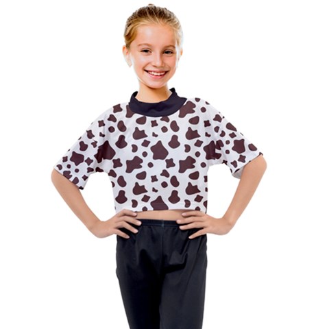 Brown Cow Spots Pattern, Animal Fur Print Kids Mock Neck Tee by Casemiro