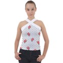 Red vector roses and black polka dots pattern Cross Neck Velour Top View1