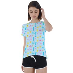 Arcade Dreams Blue  Short Sleeve Foldover Tee by thePastelAbomination