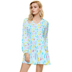 Arcade Dreams Blue  Tiered Long Sleeve Mini Dress by thePastelAbomination