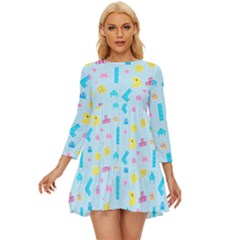 Arcade Dreams Blue  Long Sleeve Babydoll Dress by thePastelAbomination