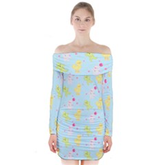 My Adventure Blue Long Sleeve Off Shoulder Dress by thePastelAbomination