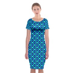 Blue Circles On A Dark Blue Background Classic Short Sleeve Midi Dress by SychEva