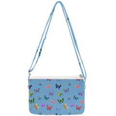 Multicolored Butterflies Whirl Double Gusset Crossbody Bag by SychEva