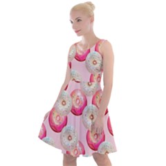 Pink And White Donuts Knee Length Skater Dress by SychEva