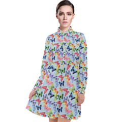 Beautiful Bright Butterflies Are Flying Long Sleeve Chiffon Shirt Dress by SychEva