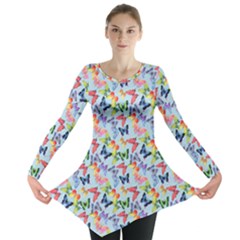 Beautiful Bright Butterflies Are Flying Long Sleeve Tunic  by SychEva