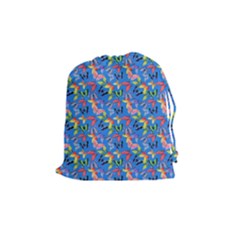 Multicolored Butterflies Fly On A Blue Background Drawstring Pouch (medium) by SychEva