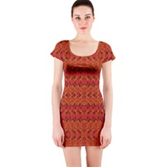 Red Pattern Short Sleeve Bodycon Dress by Sparkle